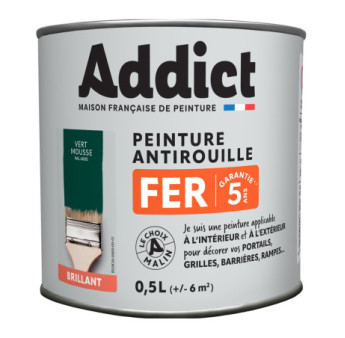 Peinture fer ADDICT glycéro brillant vert mousse RAL 6005 0,5L