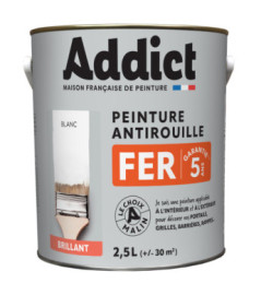 Peinture fer ADDICT glycéro brillant blanc RAL 9016 2,5L