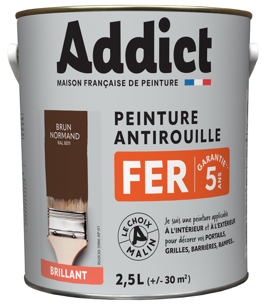 Peinture fer ADDICT glycéro brillant brun noyer-brun normand RAL 8011 2,5L Peinture fer ADDICT glycéro brillant brun noyer-brun normand RAL 8011 2,5L