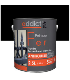 Peinture fer ADDICT glycéro brillant noir RAL 9005 2,5L