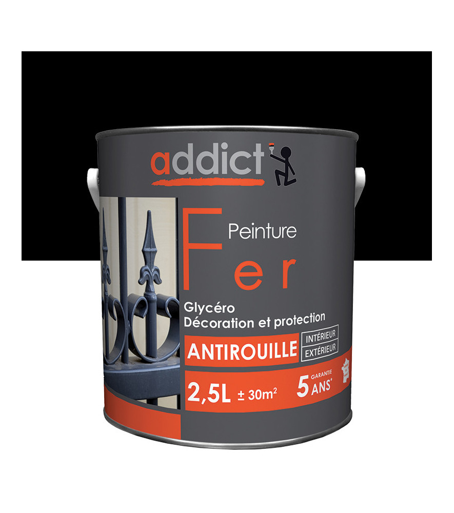 Peinture fer ADDICT glycéro brillant noir RAL 9005 2,5L Peinture fer ADDICT glycéro brillant noir RAL 9005 2,5L
