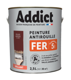 Peinture fer ADDICT glycéro brillant rouge oxyde RAL 3009 2,5L
