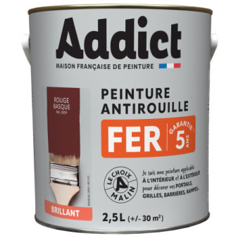 Peinture fer ADDICT glycéro brillant rouge oxyde RAL 3009 2,5L