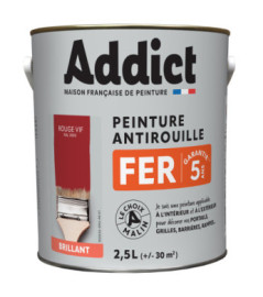 Peinture fer ADDICT glycéro brillant rouge vif RAL 3000 2,5L