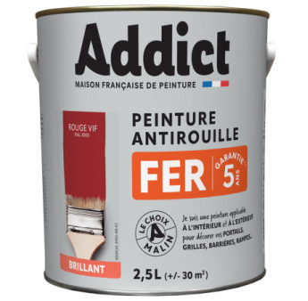 Peinture fer ADDICT glycéro brillant rouge vif RAL 3000 2,5L