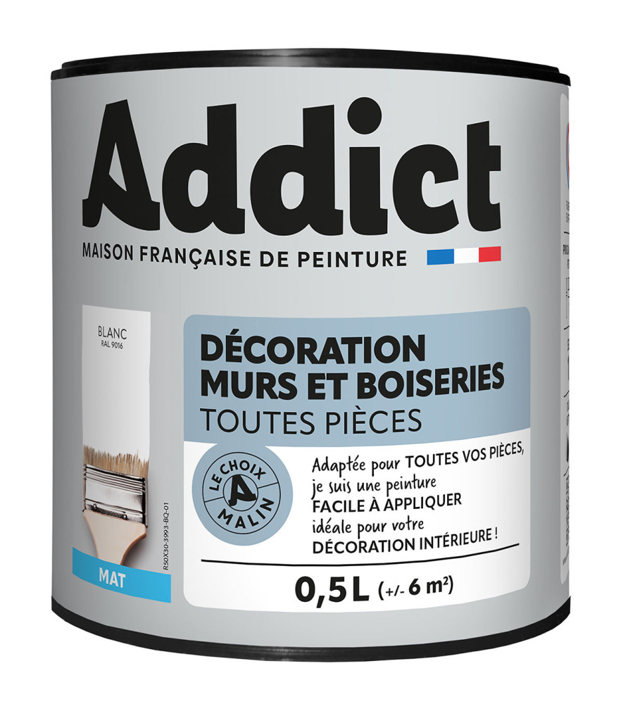 Peinture ADDICT Déco.M&Bois mat blanc 0,5L Peinture ADDICT Déco.M&Bois mat blanc 0,5L