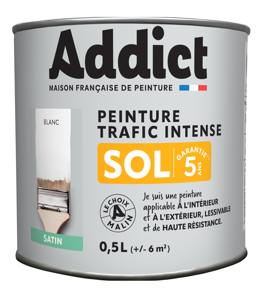 Peinture sol ADDICT glycéro satin blanc RAL 9016 0,5L Peinture sol ADDICT glycéro satin blanc RAL 9016 0,5L