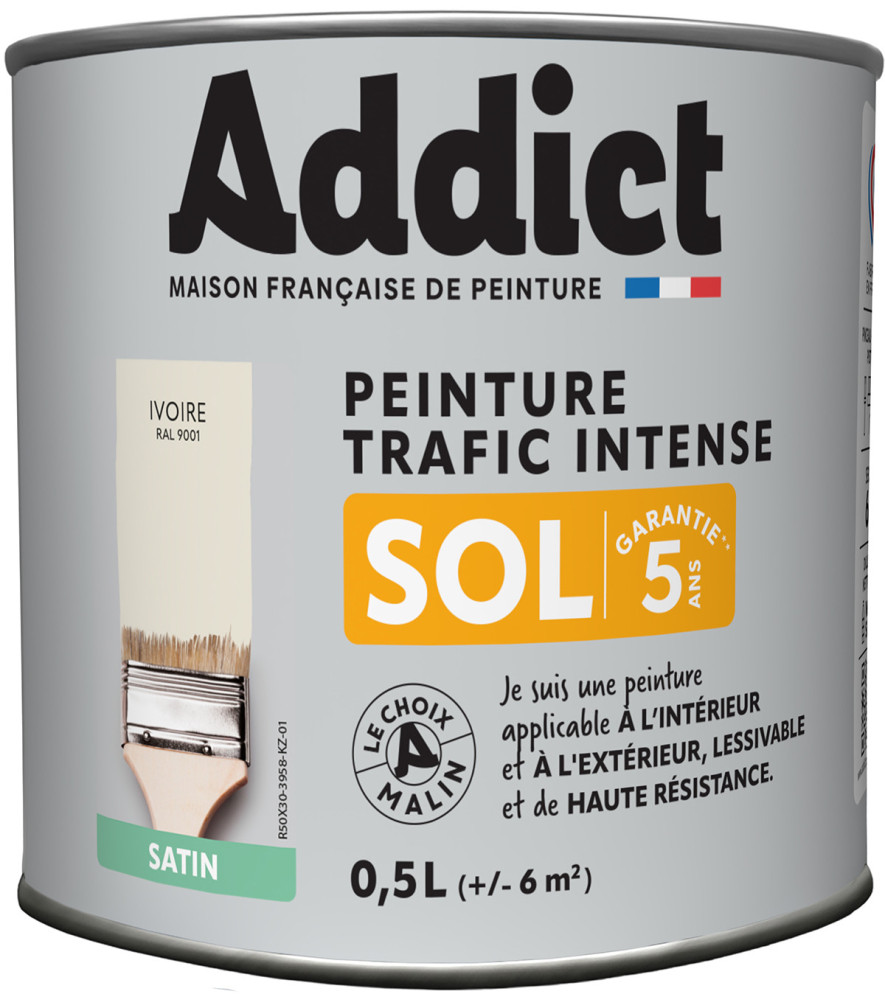 Peinture sol ADDICT glycéro satin pierre-ivoire RAL 9001 0,5L Peinture sol ADDICT glycéro satin pierre-ivoire RAL 9001 0,5L