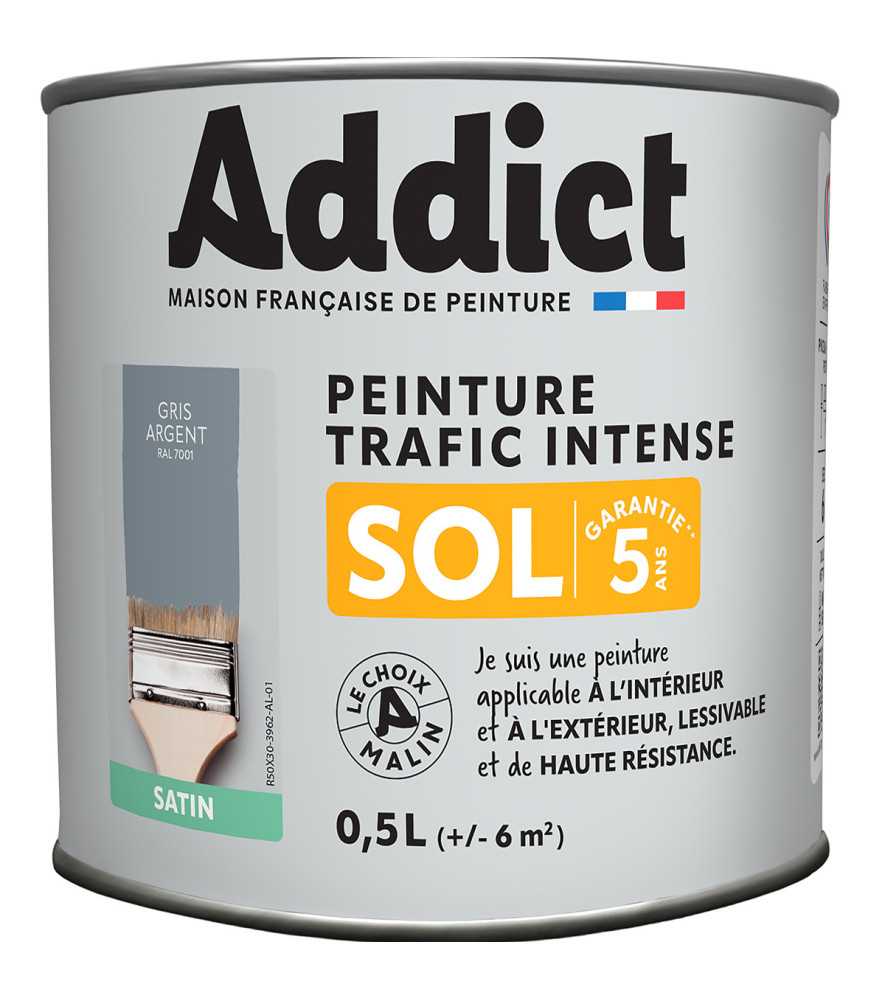 Peinture sol ADDICT glycéro satin gris souris-gris argent RAL 7001 0,5L Peinture sol ADDICT glycéro satin gris souris-gris argent RAL 7001 0,5L