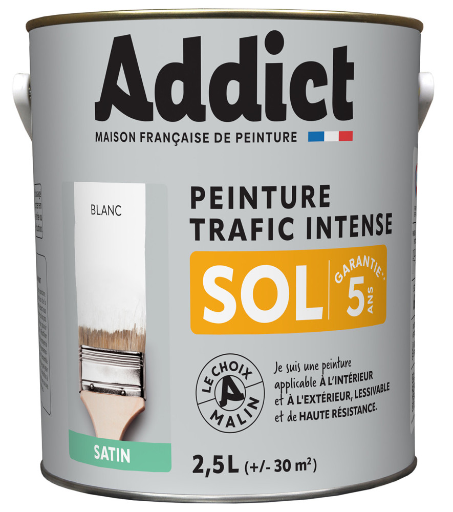 Peinture sol ADDICT glycéro satin blanc RAL 9016 2,5L Peinture sol ADDICT glycéro satin blanc RAL 9016 2,5L