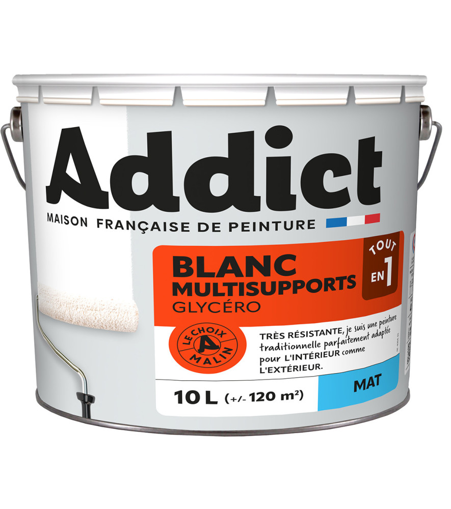 Laque ADDICT multi-supports mate blanc RAL 9016 10L Laque ADDICT multi-supports mate blanc RAL 9016 10L