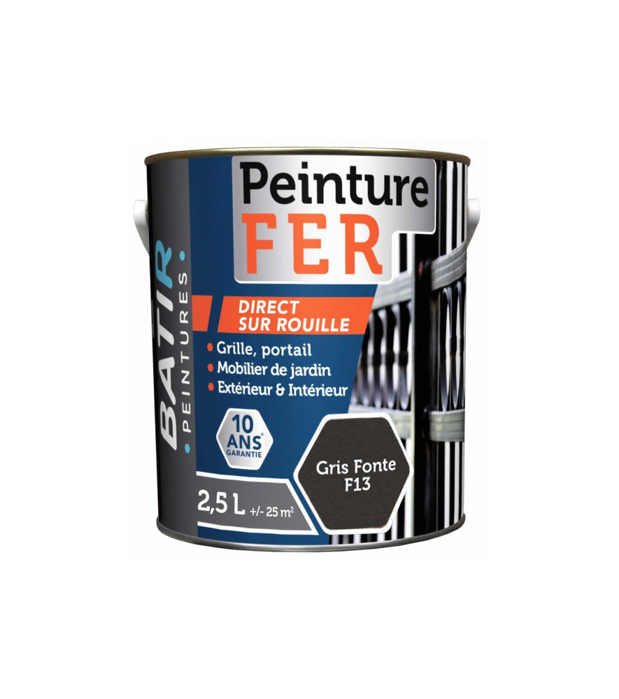 Peinture anti-rouille fer forgé BATIR glycéro 2,5L gris fonte Peinture anti-rouille fer forgé BATIR glycéro 2,5L gris fonte