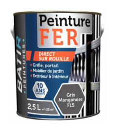 Peinture anti-rouille fer forgé BATIR glycéro 2,5L gris manganese