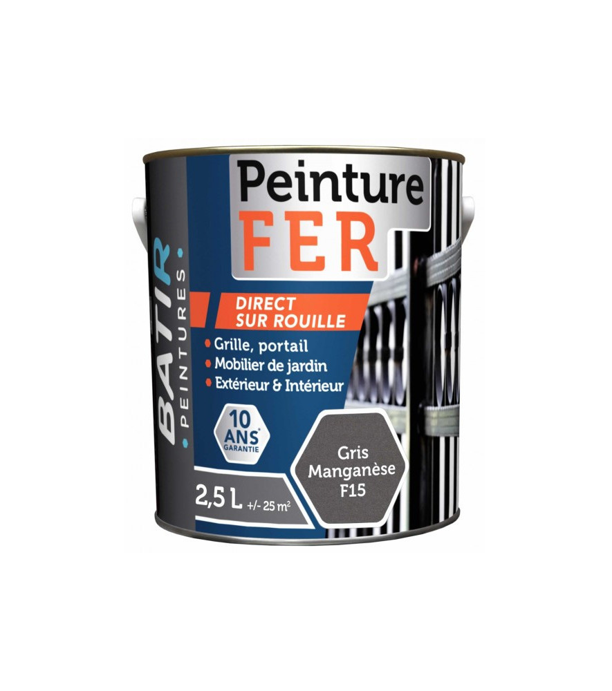 Peinture anti-rouille fer forgé BATIR glycéro 2,5L gris manganese Peinture anti-rouille fer forgé BATIR glycéro 2,5L gris manganese
