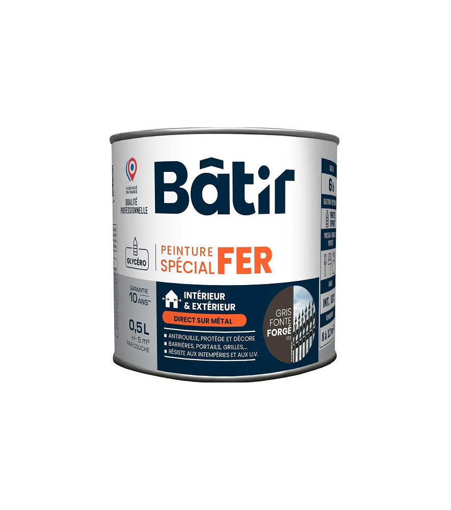 Peinture spécial fer forge BATIR gris fonte f13 0,5L Peinture spécial fer forge BATIR gris fonte f13 0,5L