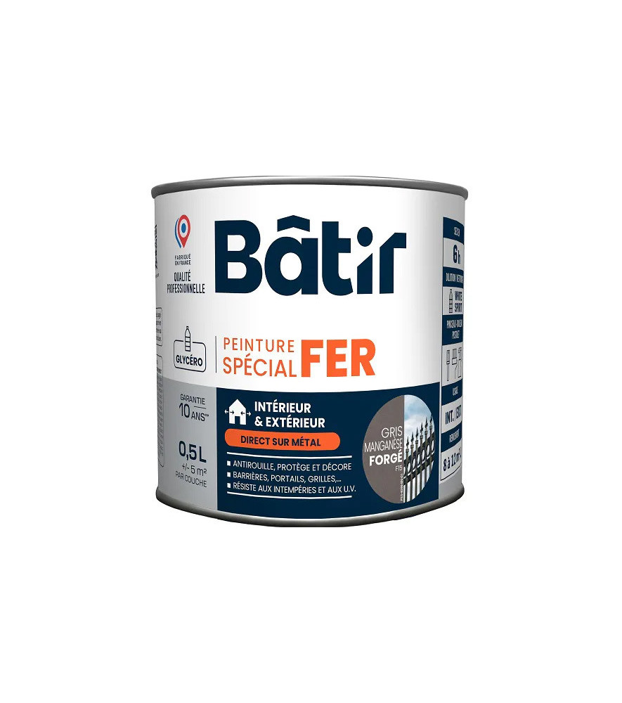 Peinture spécial fer forge BATIR gris manganese f15 0,5L Peinture spécial fer forge BATIR gris manganese f15 0,5L