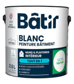 Peinture BATIR acrylique satin monocouche blanc 2,5L