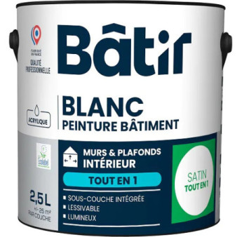 Peinture BATIR acrylique satin monocouche blanc 2,5L