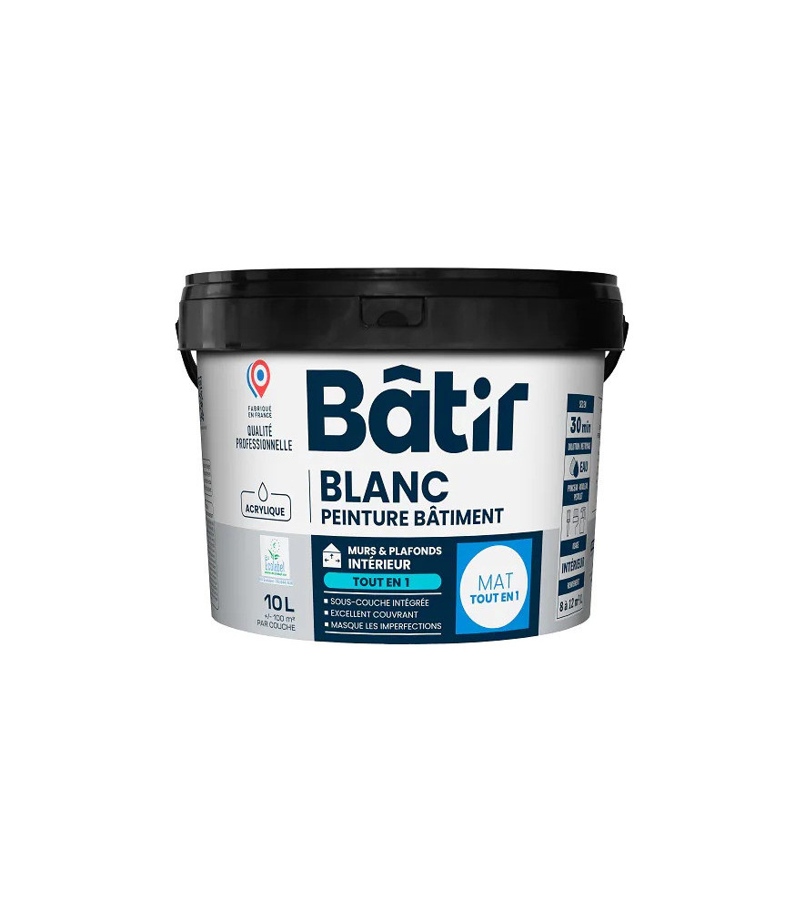 Peinture BATIR acrylique mat monocouche blanc 10L Peinture BATIR acrylique mat monocouche blanc 10L