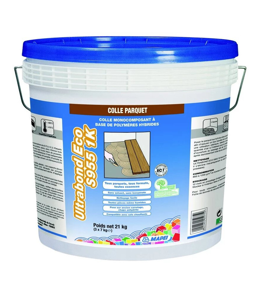 Colle polymère hybride spéciale parquets MAPEI ULTRABOND Eco 955 21kg Colle polymère hybride spéciale parquets MAPEI ULTRABOND Eco 955 21kg