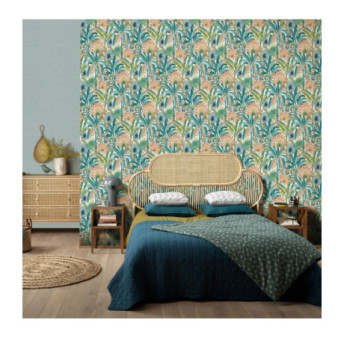 Papier Peint ERISMANN Collection MARTINIQUE 10390-18 Bleu turquoise