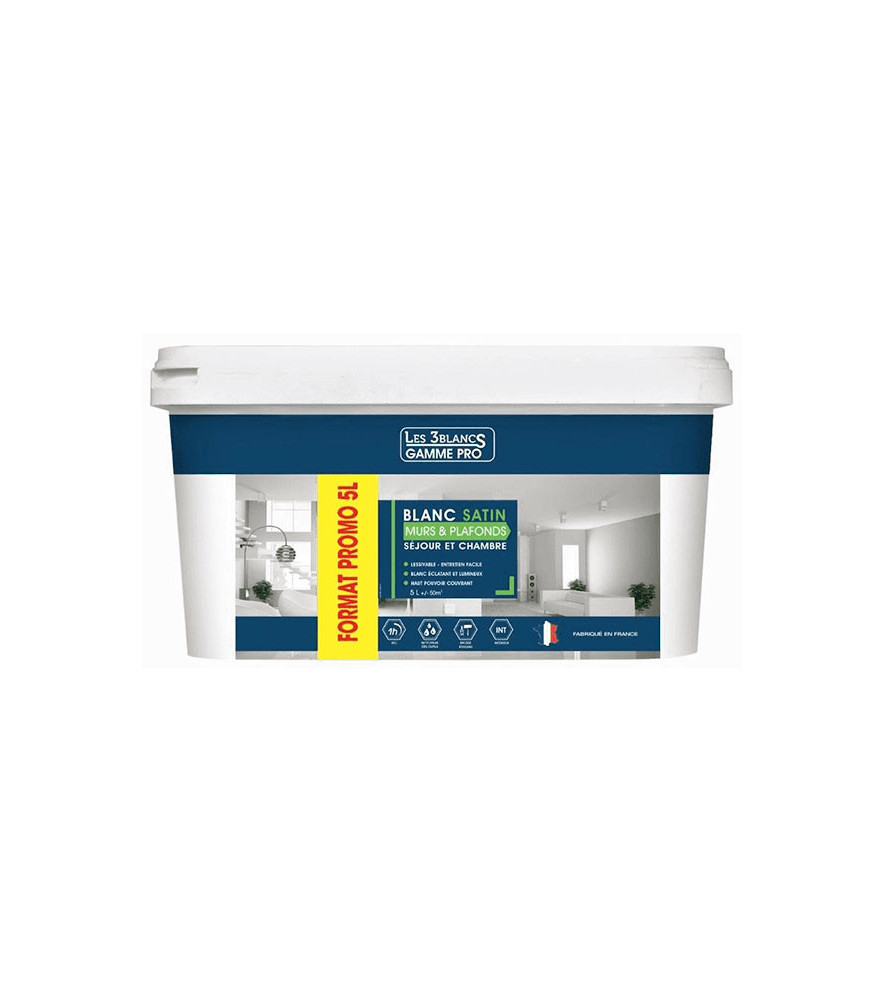 Peinture Murs & Plafonds LES 3 BLANCS monocouche satin blanc 5L Peinture Murs & Plafonds LES 3 BLANCS monocouche satin blanc 5L