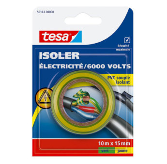 Adhésif Isolation Electrique TESA vert/jaune 10mx15mm