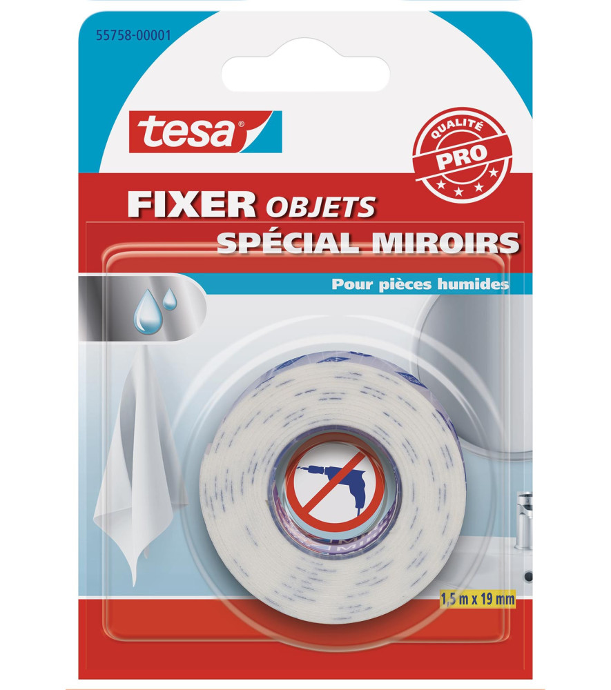 Adhésif double face Miroirs TESA 1,5mx19mm Adhésif double face Miroirs TESA 1,5mx19mm