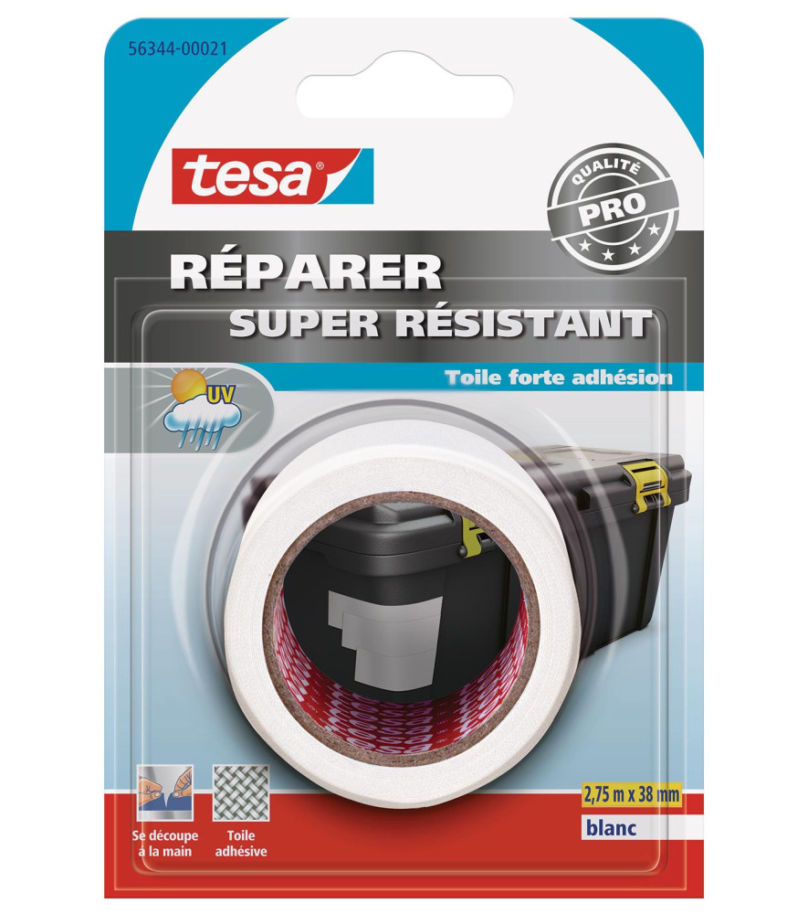 Adhésif de Réparation toilé Super Résistant TESA blanc 2,75mx38mm Adhésif de Réparation toilé Super Résistant TESA blanc 2,75mx38mm