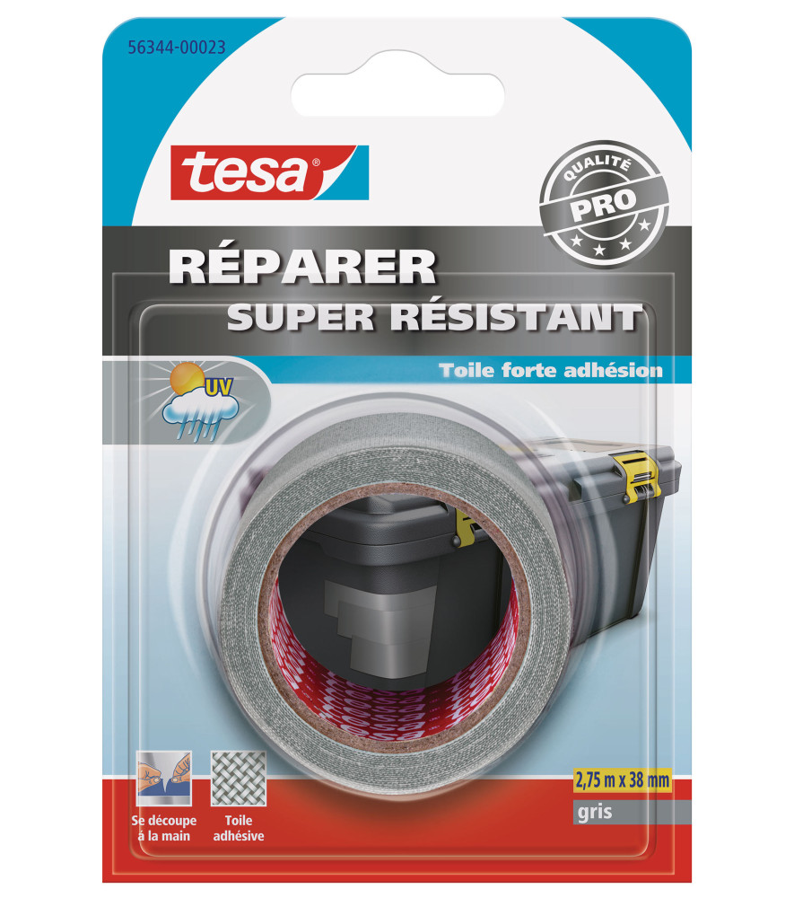 Adhésif de Réparation toilé Super Résistant TESA gris 2,75mx38mm Adhésif de Réparation toilé Super Résistant TESA gris 2,75mx38mm