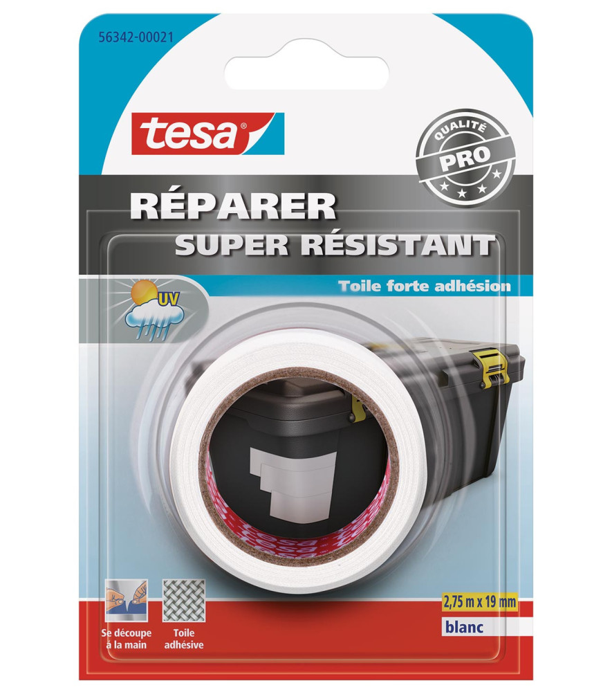 Adhésif de réparation toilé Super Résistant TESA blanc 2,75mx19mm Adhésif de réparation toilé Super Résistant TESA blanc 2,75mx19mm