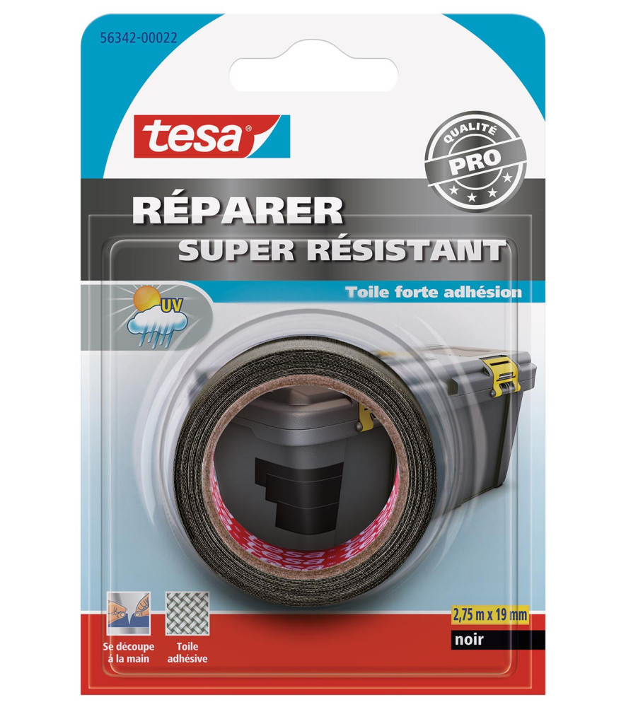 Adhésif de réparation toilé Super Résistant TESA noir 2,75mx19mm Adhésif de réparation toilé Super Résistant TESA noir 2,75mx19mm