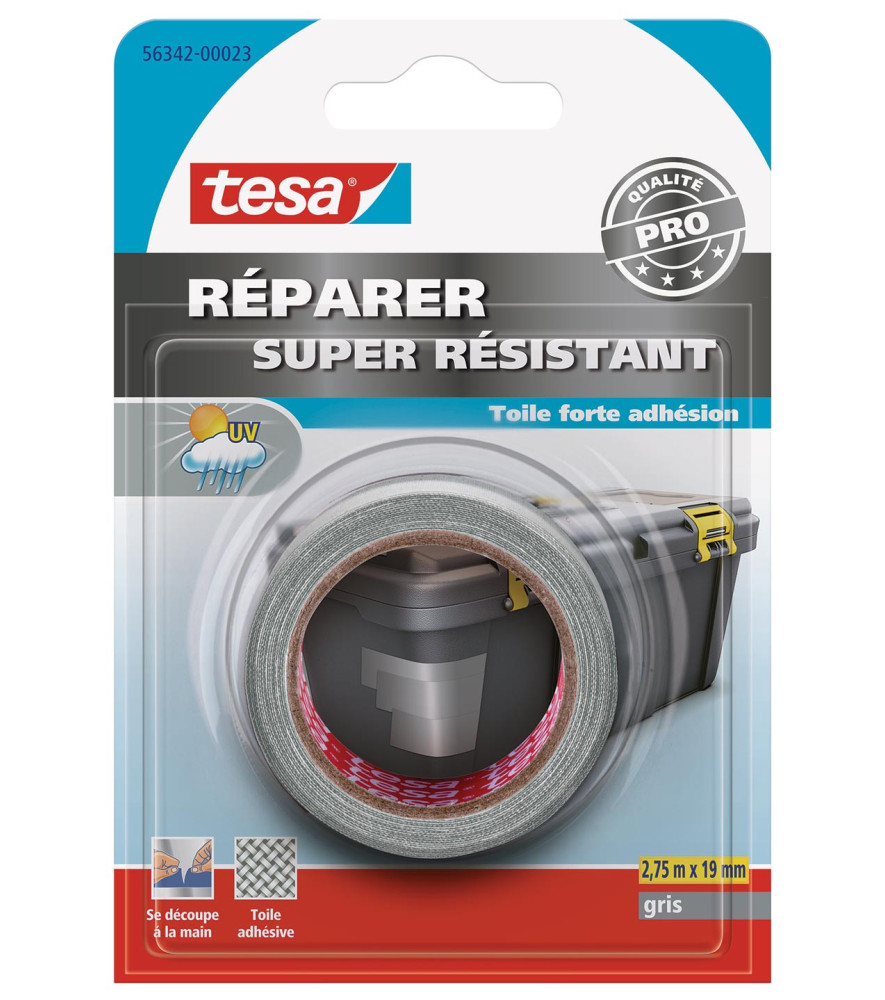 Adhésif de réparation toilé Super Résistant TESA gris 2,75mx19mm Adhésif de réparation toilé Super Résistant TESA gris 2,75mx19mm