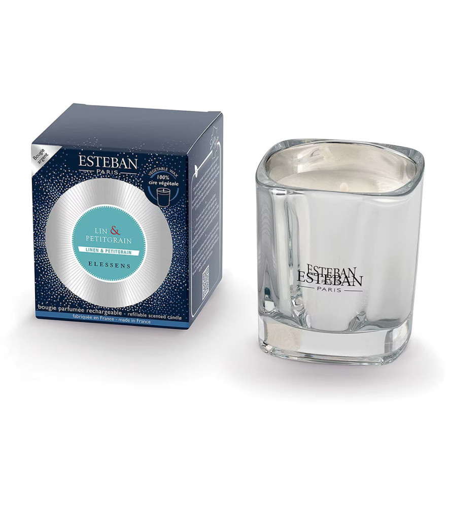 ESTEBAN Bougie parfumée rechargeable Elessens LIN et PETITGRAIN 180g ESTEBAN Bougie parfumée rechargeable Elessens LIN et PETITGRAIN 180g