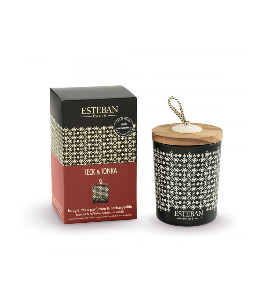 ESTEBAN Bougie parfumée décorative rechargeable TECK & TONKA 180g ESTEBAN Bougie parfumée décorative rechargeable TECK & TONKA 180g