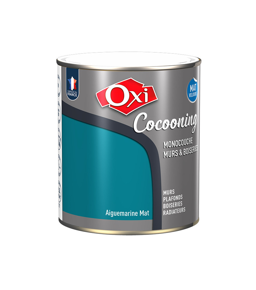 Peinture OXI murs et boiseries COCOONING mat velours aigue marine 2,5L Peinture OXI murs et boiseries COCOONING mat velours aigue marine 2,5L