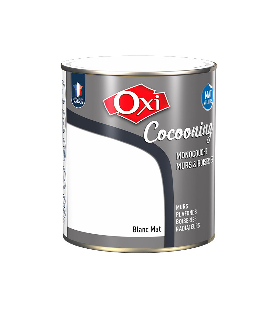 Peinture OXI murs et boiseries COCOONING mat velours blanc 2,5L Peinture OXI murs et boiseries COCOONING mat velours blanc 2,5L