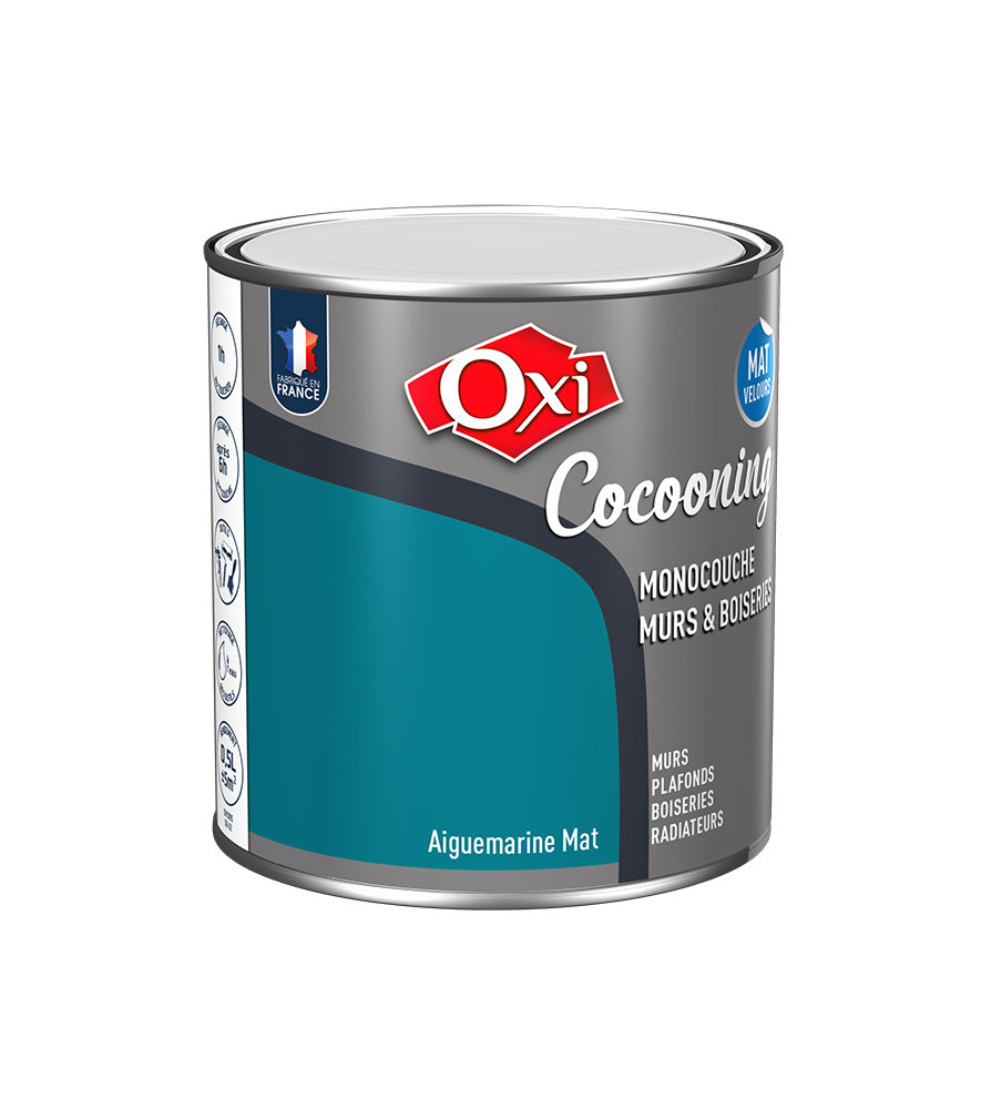Peinture OXI murs et boiseries COCOONING mat velours aigue marine 0,5L Peinture OXI murs et boiseries COCOONING mat velours aigue marine 0,5L