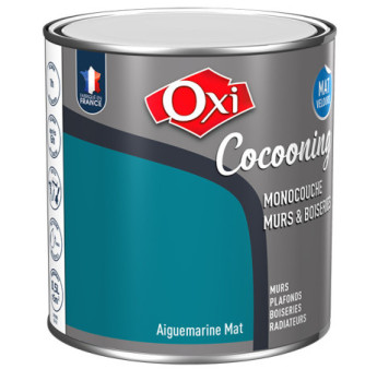 Peinture OXI murs et boiseries COCOONING mat velours  aigue marine  0,5L