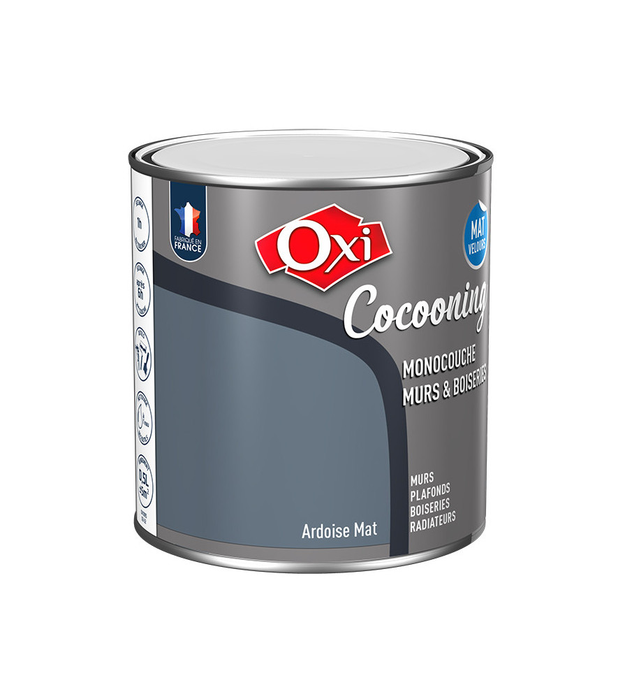 Peinture OXI murs et boiseries COCOONING mat velours ardoise 0,5L Peinture OXI murs et boiseries COCOONING mat velours ardoise 0,5L
