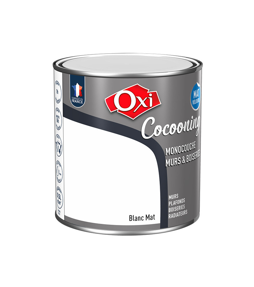 Peinture OXI murs et boiseries COCOONING mat velours blanc 0,5L Peinture OXI murs et boiseries COCOONING mat velours blanc 0,5L