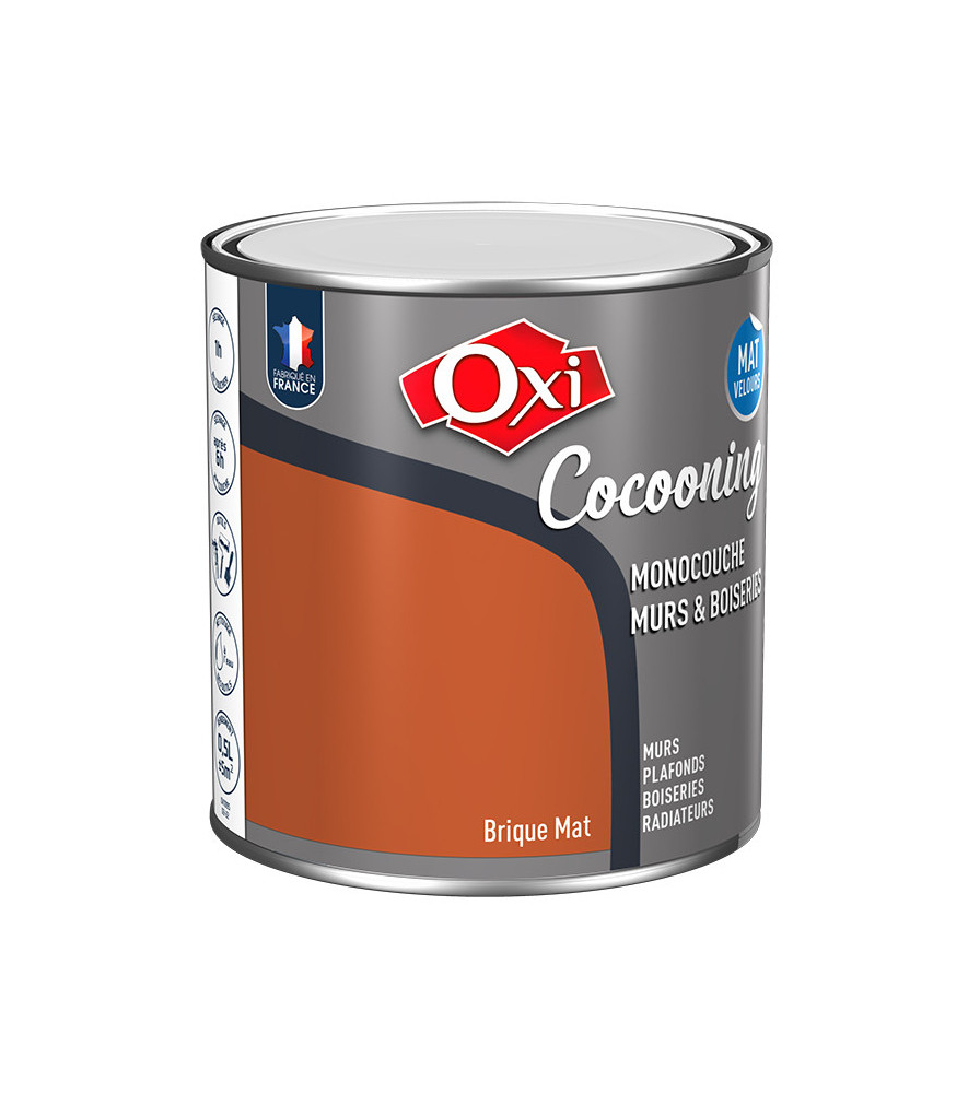 Peinture OXI murs et boiseries COCOONING mat velours brique 0,5L Peinture OXI murs et boiseries COCOONING mat velours brique 0,5L