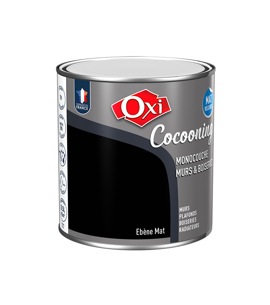 Peinture OXI murs et boiseries COCOONING mat velours ebene 0,5L Peinture OXI murs et boiseries COCOONING mat velours ebene 0,5L
