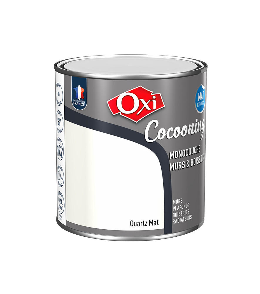 Peinture OXI murs et boiseries COCOONING mat velours quartz 0,5L Peinture OXI murs et boiseries COCOONING mat velours quartz 0,5L