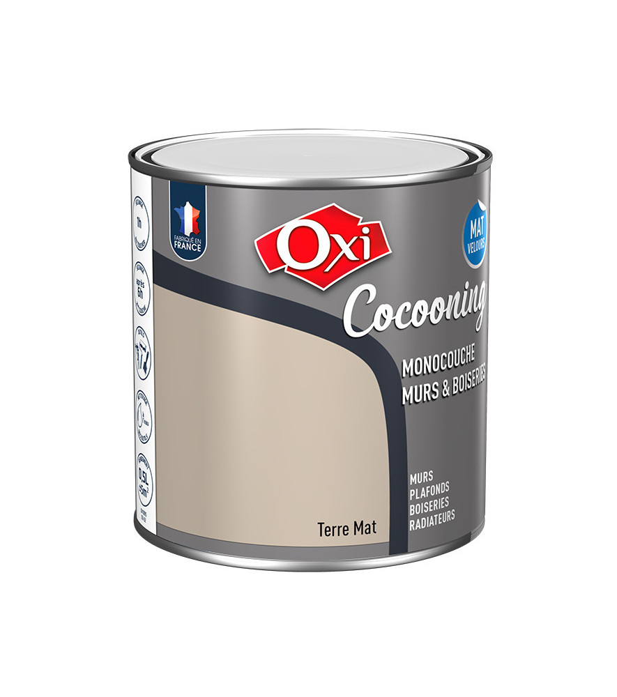 Peinture OXI murs et boiseries COCOONING mat velours terre 0,5L Peinture OXI murs et boiseries COCOONING mat velours terre 0,5L