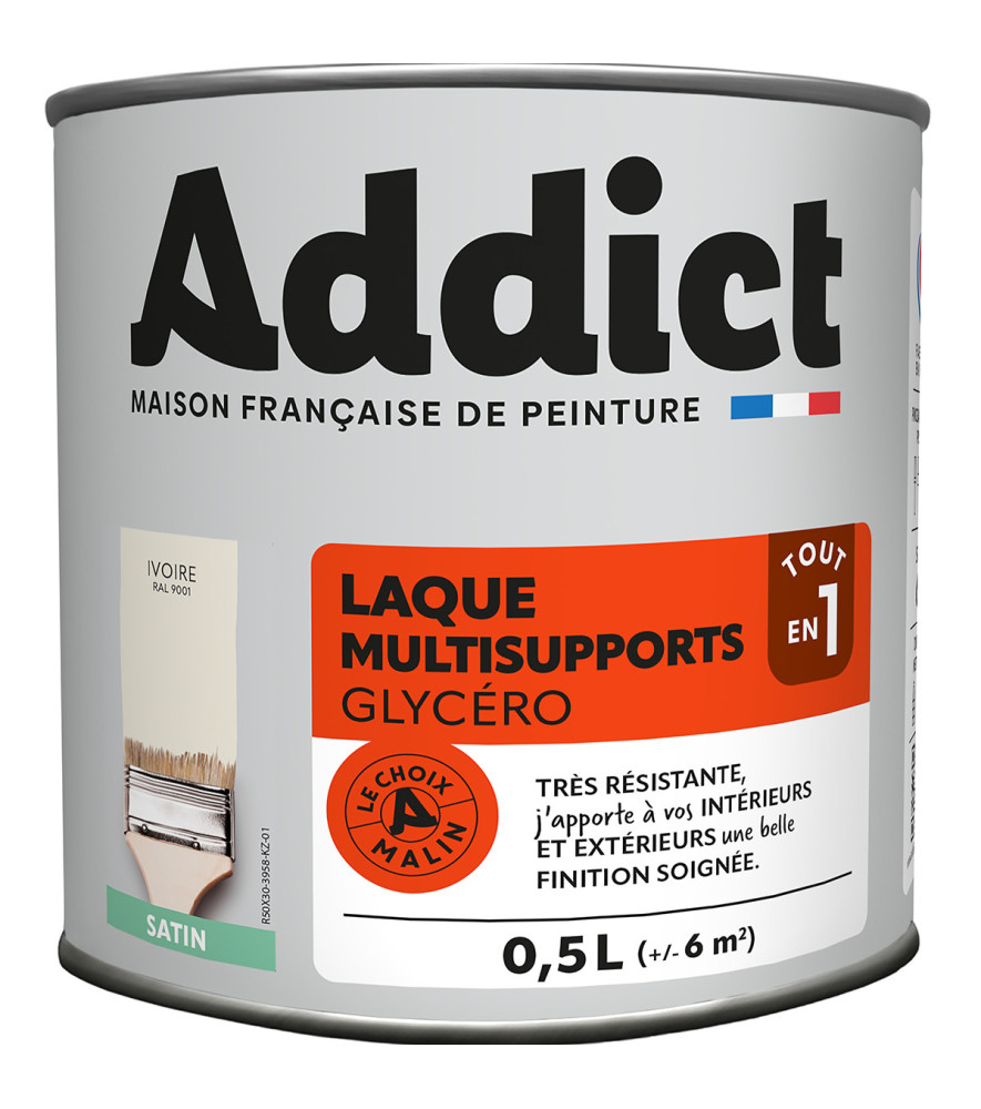 Laque ADDICT multi-supports satin blanc cassé-ivoire RAL 9001 0,5L Laque ADDICT multi-supports satin blanc cassé-ivoire RAL 9001 0,5L