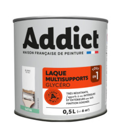 Laque ADDICT multi-supports satin blanc RAL 9016 0,5L