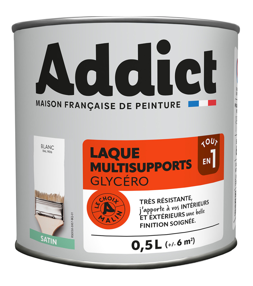 Laque ADDICT multi-supports satin blanc RAL 9016 0,5L Laque ADDICT multi-supports satin blanc RAL 9016 0,5L