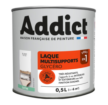 Laque ADDICT multi-supports satin blanc RAL 9016 0,5L