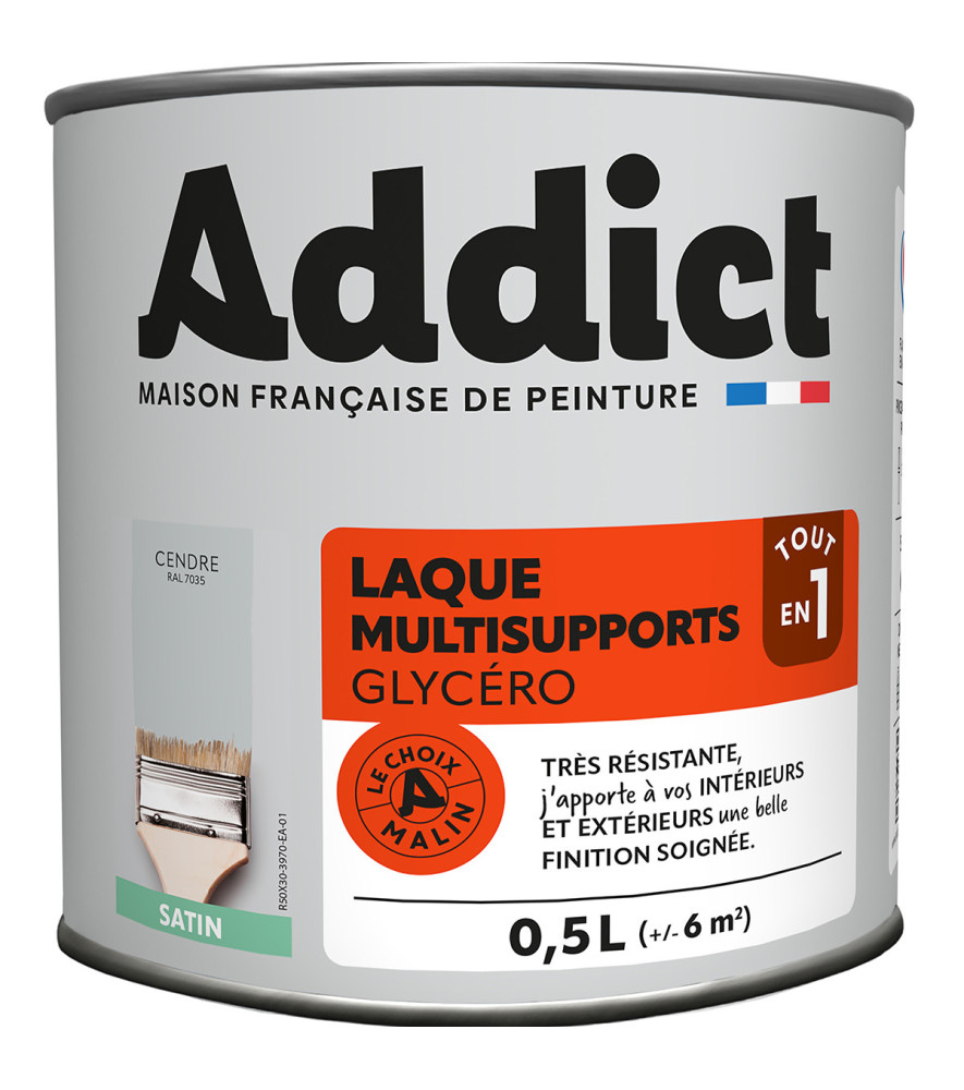 Laque ADDICT multi-supports satin cendre RAL 7035 0,5L Laque ADDICT multi-supports satin cendre RAL 7035 0,5L